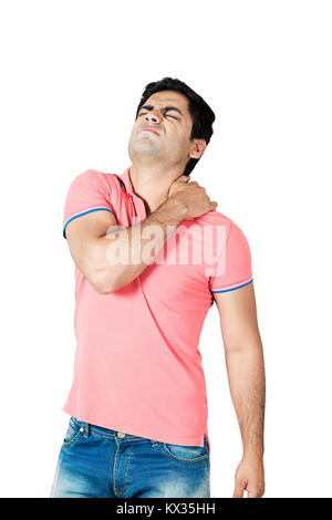 1 Indian man suffering from shoulder muscle inflammation or injury Stock Photo