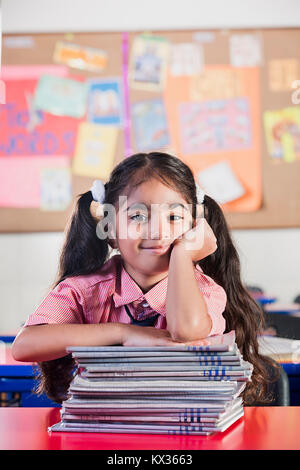 1 Indian School Little Girl Student Book Study Education In Library ...