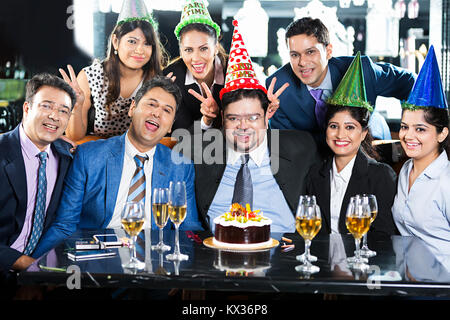 Group Business People Colleague Birthday Party Celebration in Hotel Stock Photo