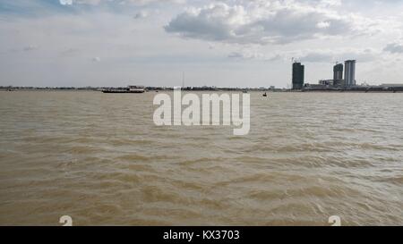 this is the Geographically Unique spot where the Waters Merge Tonle Sap River meets Mekong River 'Chaktomuk' Confluence Phnom Penh Cambodia SE Asia Stock Photo