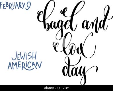 february 9 - bagel and lox day - jewish american, hand lettering Stock Vector