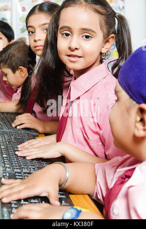 Indian School Kids Students Friends Computer Lab Education Learning Studying Stock Photo