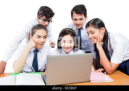 Group Indian High School Students Laptop Working EDucation Learning Classroom Stock Photo