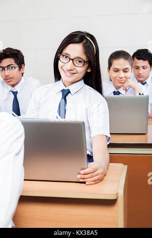 Indian School Students Girl Using Computer Studying Education Learning ...