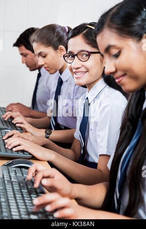 Indian School Students Computer Working Study Education Learning Class Stock Photo