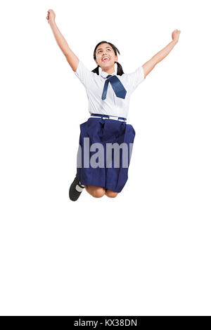 1 Indian Teenager Girl School Student Jumping Cheerful Successful Celebrating Stock Photo