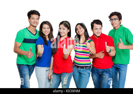 Happy Indian Group Young Teenagers Friends Showing Thumbs up Success Stock Photo