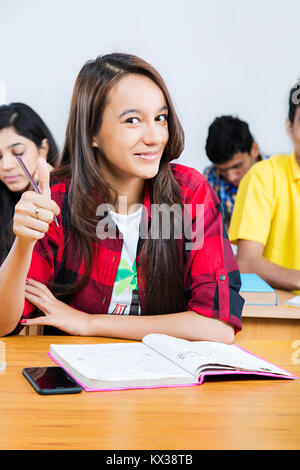 1 Indian College Teenager Girl Student Showing Thumbs up Success Stock Photo