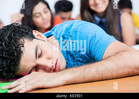 1 Indian College Teenager Girl Student Sleeping In Class Careless Stock Photo
