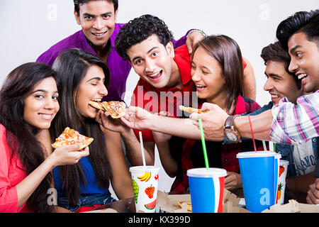 Group Indian Young Friends Eating Pizza Girl Cafeteria Happy Fun Stock Photo