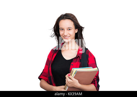 1 Indian Young Girl College Student Holding Books Education Happy Stock Photo