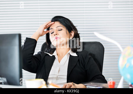 Indian Businesswoman Employee Headache Problem Illness Office Stock Photo