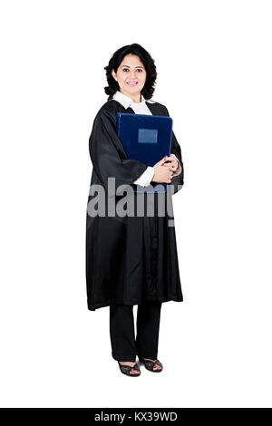 Indian Female Lawyer Holding File Standing In Studio Shot Stock Photo
