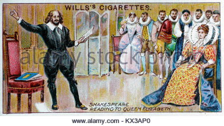 Depiction of William Shakespeare reading to Queen Elizabeth Stock Photo