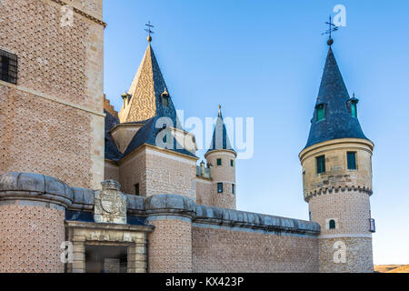 Torres and main entrance of the Alcazar of Segovia Community of Castilla y Leon Spain Stock Photo