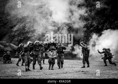 German soldiers surrending in ww2 reenactment Stock Photo