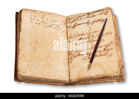old copybook with nib  isolated on white background Stock Photo
