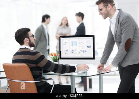 two businessmen analyzing stats financial data Stock Photo