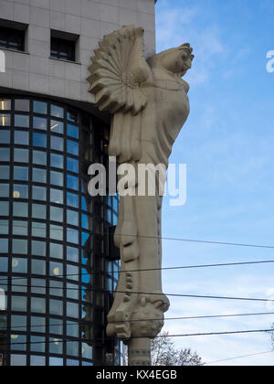 VIENNA, AUSTRIA - DECEMBER 04, 2017: Owl Statue on University Library Vienna University of Technology (Technische Universität Wien Hauptbibliothek) Stock Photo