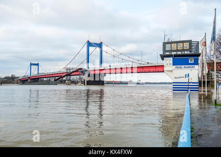 DUISBURG / GERMANY - JANUARY 08 2017 : The flooding watermark is climbing over 9 meters in Ruhrort Stock Photo