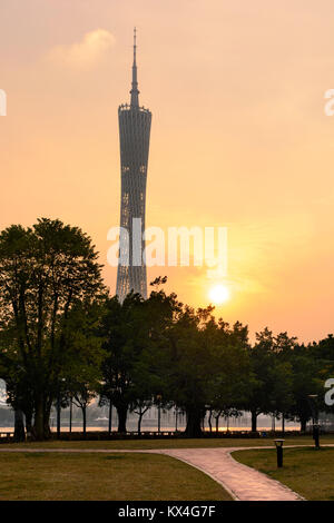 Guangzhou Canton tower at sunset, Guangdong province, China Stock Photo