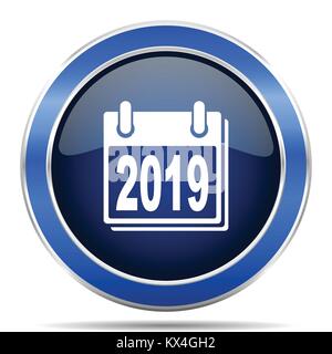 New year 2019 vector icon. Modern design blue silver metallic glossy web and mobile applications button in eps 10 Stock Vector