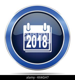 New year 2018 vector icon. Modern design blue silver metallic glossy web and mobile applications button in eps 10 Stock Vector