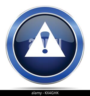 Exclamation sign vector icon. Modern design blue silver metallic glossy web and mobile applications button in eps 10 Stock Vector