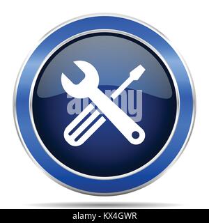 Tools vector icon. Modern design blue silver metallic glossy web and mobile applications button in eps 10 Stock Vector