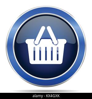 Cart vector icon. Modern design blue silver metallic glossy web and mobile applications button in eps 10 Stock Vector