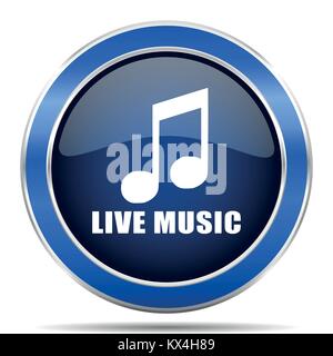 Live music vector icon. Modern design blue silver metallic glossy web and mobile applications button in eps 10 Stock Vector
