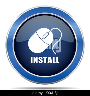 Install vector icon. Modern design blue silver metallic glossy web and mobile applications button in eps 10 Stock Vector