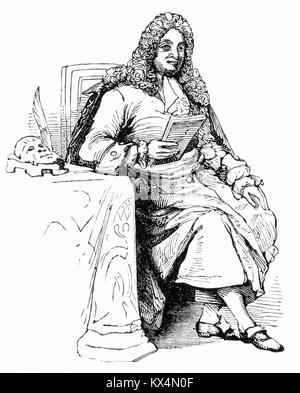 Engraving of Jean Racine, the celebrated French dramatist. (1639-1699). From an original engraving in Jacob Abbott's Louis XIV, 1901 Stock Photo