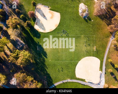 Soccer and baseball playgrounds in Central park aerial view Stock Photo