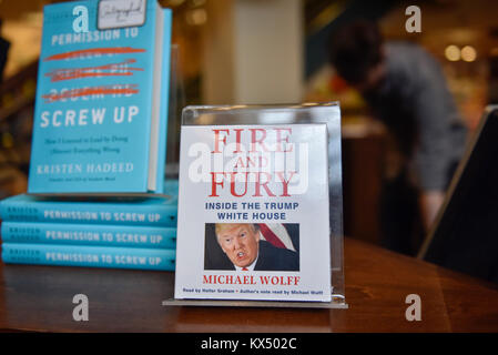 Chicago, USA.  7 January 2018.  An audiobook of the new book 'Fire and Fury, Inside the Trump White House', by Michael Wolfe is on display in Barnes & Noble bookshop in downtown Chicago.  Barnes & Noble have already received advanced orders ahead of the official on sale date of 9 January, but some other booksellers have obtained advance copies which have sold immediately sold out.  Credit: Stephen Chung / Alamy Live News Stock Photo