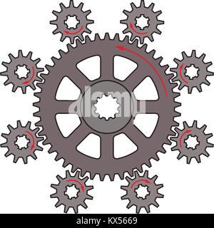 One driver gear and eight driven gears. Flat vector Stock Vector