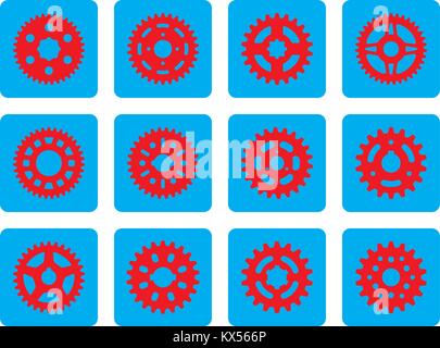 Gear wheel vector icon set on cyan background Stock Vector