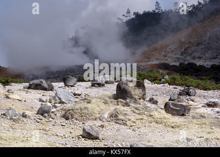 Stones in Kawah Sikidang, Dieng plateau, Java Stock Photo