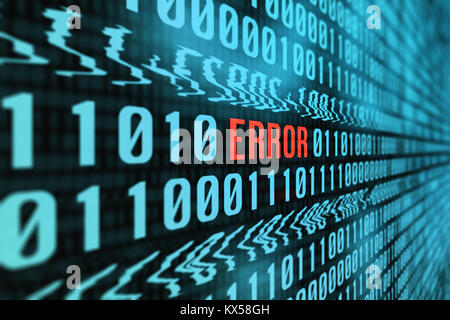 Concept With a Screen Full of Binary Computer Data Glitching into the Word 'Error' in Red Stock Photo