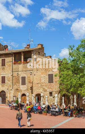 Italian street restaurant in San Gimignano Stock Photo