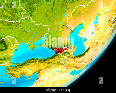 Map of Georgia in red as seen from space on planet Earth with white borderlines. 3D illustration. Elements of this image furnished by NASA. Stock Photo