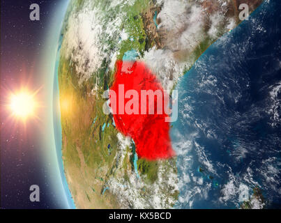 Tanzania as seen from space on planet Earth during sunset. 3D illustration. Elements of this image furnished by NASA. Stock Photo