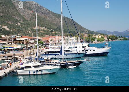 Boats moored in the harbour at Spartochori on the Greek island of Meganissi on August 18, 2008. Stock Photo