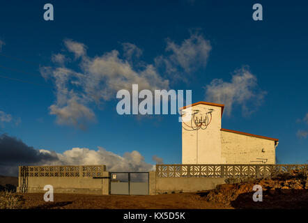 Temisas, Gran Canaria in Spain - December 13, 2017: Temisas Astronomic Observatory in Aguimes municipality. Exterior of the white building, blue sky and white clouds. Stock Photo