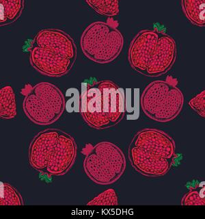 Seamless pattern of hand drawn sketch style pomegranate. Isolated vector illustration. Stock Vector