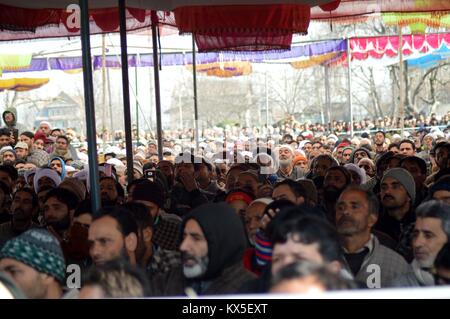 Anantnag, India. 07th Jan, 2018. On the second death anniversary of its patron Mufti Mohammad Sayeed falling today, Peoples Democratic Party organizing mega program on Sunday to mark the 2nd Death anniversary as tribute to Mufti's contribution in state politics. Credit: Muneeb Ul Islam/Pacific Press/Alamy Live News Stock Photo