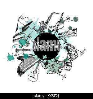 Hand drawn sketch style musical instruments. Vector illustration isolated on white background. Stock Vector