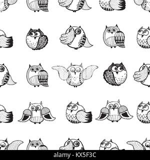 Seamless vector pattern of hand drawn sketch style owls. Stock Vector