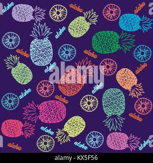Seamless pattern of hand drawn sketch style pineapple. Isolated vector illustration. Stock Vector