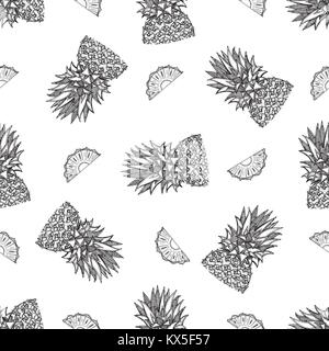 Seamless pattern of hand drawn sketch style pineapple. Vector illustration isolated on white background. Stock Vector